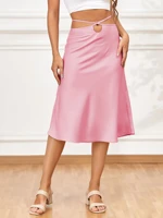 sexy elegant women summer skirt 2022 solid high waist zip lace up navel jacquard satin skirts chic casual a line girl long skirt