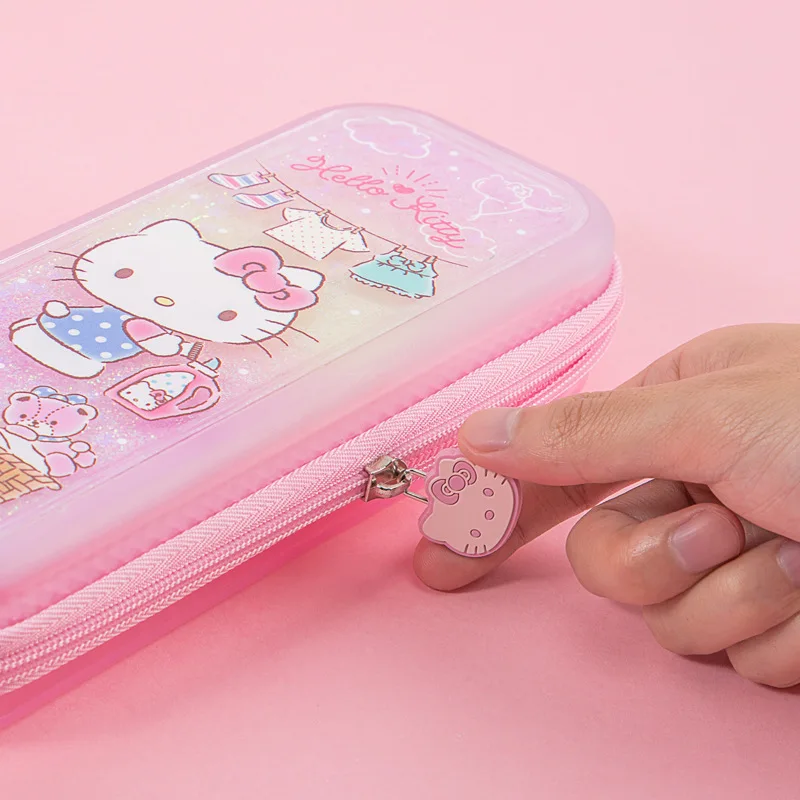 Sanrio Hellokitty Quicksand Pencil Case Large Capacity Drop-Resistant Primary School Girl Cute Hello Kitty  backpacks