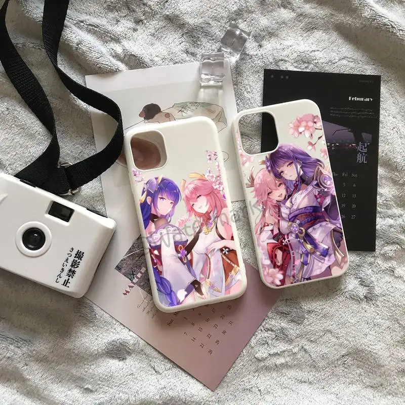 

Genshin Impact Raiden Shogun Phone Case For IPhone 13 12 11 Pro Max Mini Xs X Xr 6 6s 7 8 Plus White Candy Colors Cover