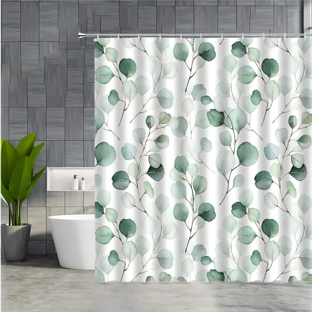 

Занавеска для душа с зелеными листьями из натурального эвкалипта