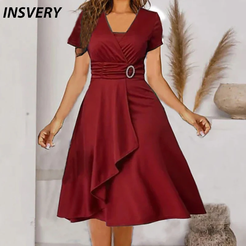 

Элегантные платья для женщин с коротким рукавом ТРАПЕЦИЕВИДНОЕ повседневвечерние чное платье женское летнее платье миди 2023