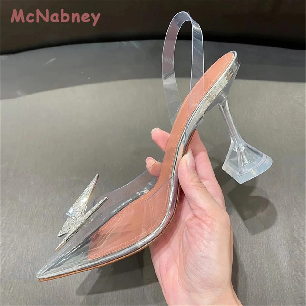 Crystal Butterfly Transparent Women Sandals Pumps Rhinestones Lady Shoes Summer Slingbacks High Heels Wedding Bridal Shoes