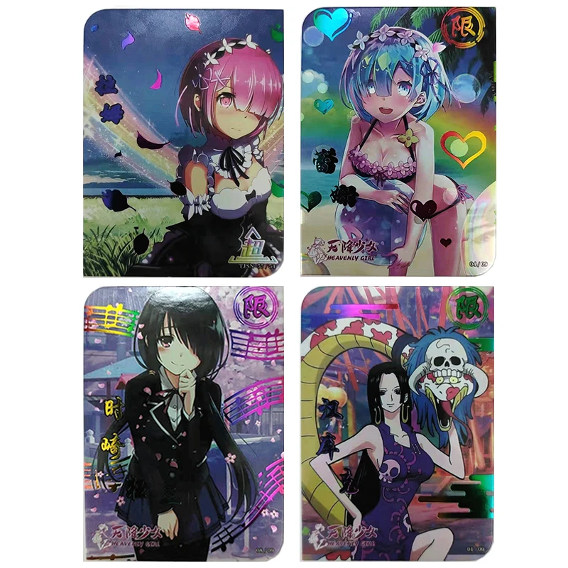 

Goddess Story girl from heaven Limited card Rem Ram Tokisaki Kurumi anime characters bronzing collection flash card kid toy Gift