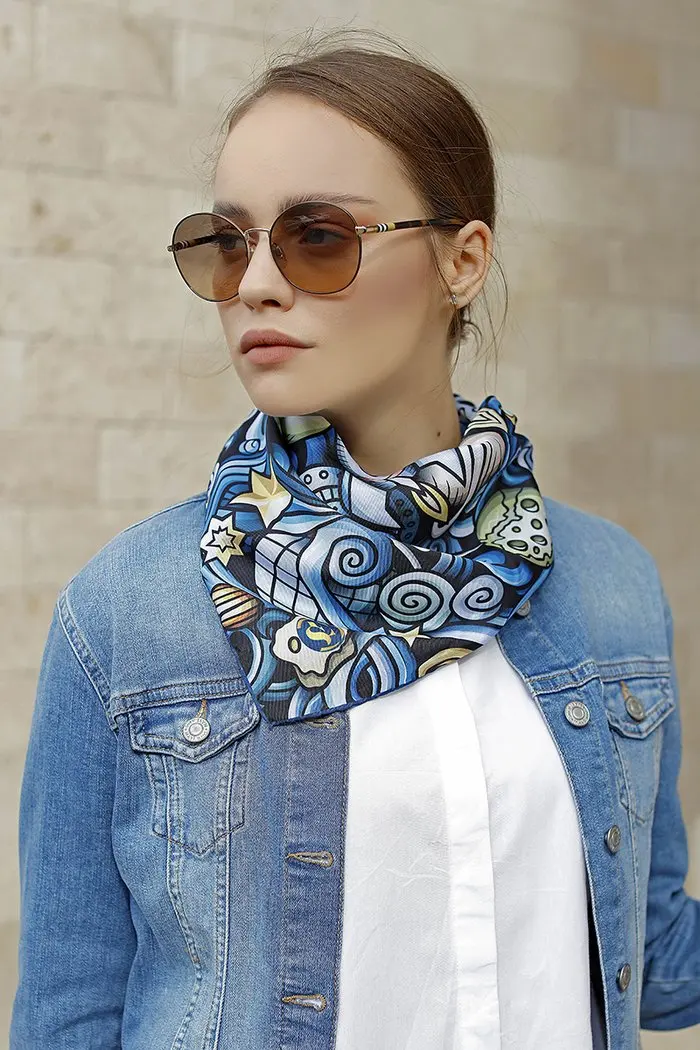 

WOMEN SCARF BANDANA ACCESSORIES GIFT COLORFUL TWİLL SCARF SHAWL GALAKSİ