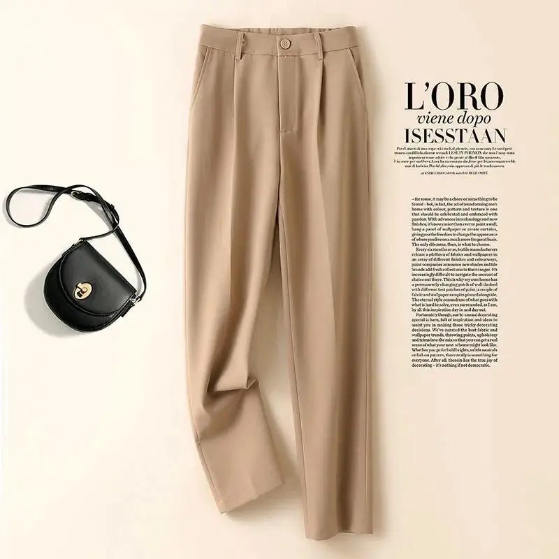 

Spring Autumn Women Casual Harem Pants Korean Style Fashion High Waist Khaki Trousers Leisure Female Daily Trousers Fall Q57