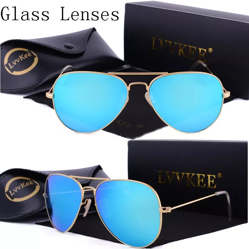 

glass lens Pilot sunglasses women Men 2020 sun glasses 58mm Color Lenses uv400 ice blue G15