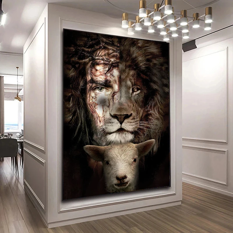 

Lion King Jesus And Lamb Jesus Religious Poster Canvas painting Print Wall Art Wall Decorative Art Picture Home Decor Art