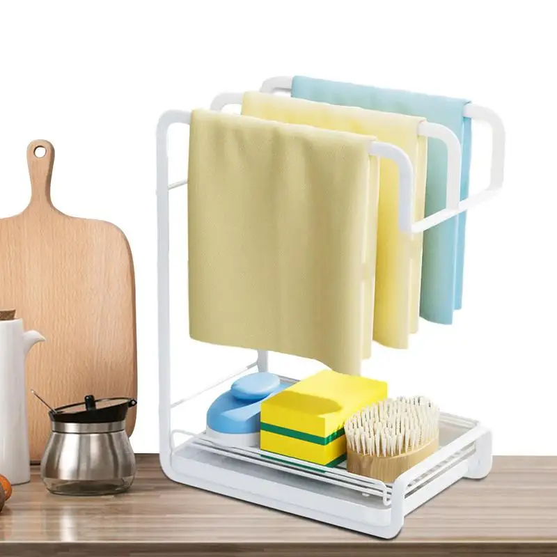 

Kitchen Sink Organizer Rack Kitchen Sink Organizer With Drain Tray Carbon Steel Dish Brush Holder Self-Adhesive Sponge Holder