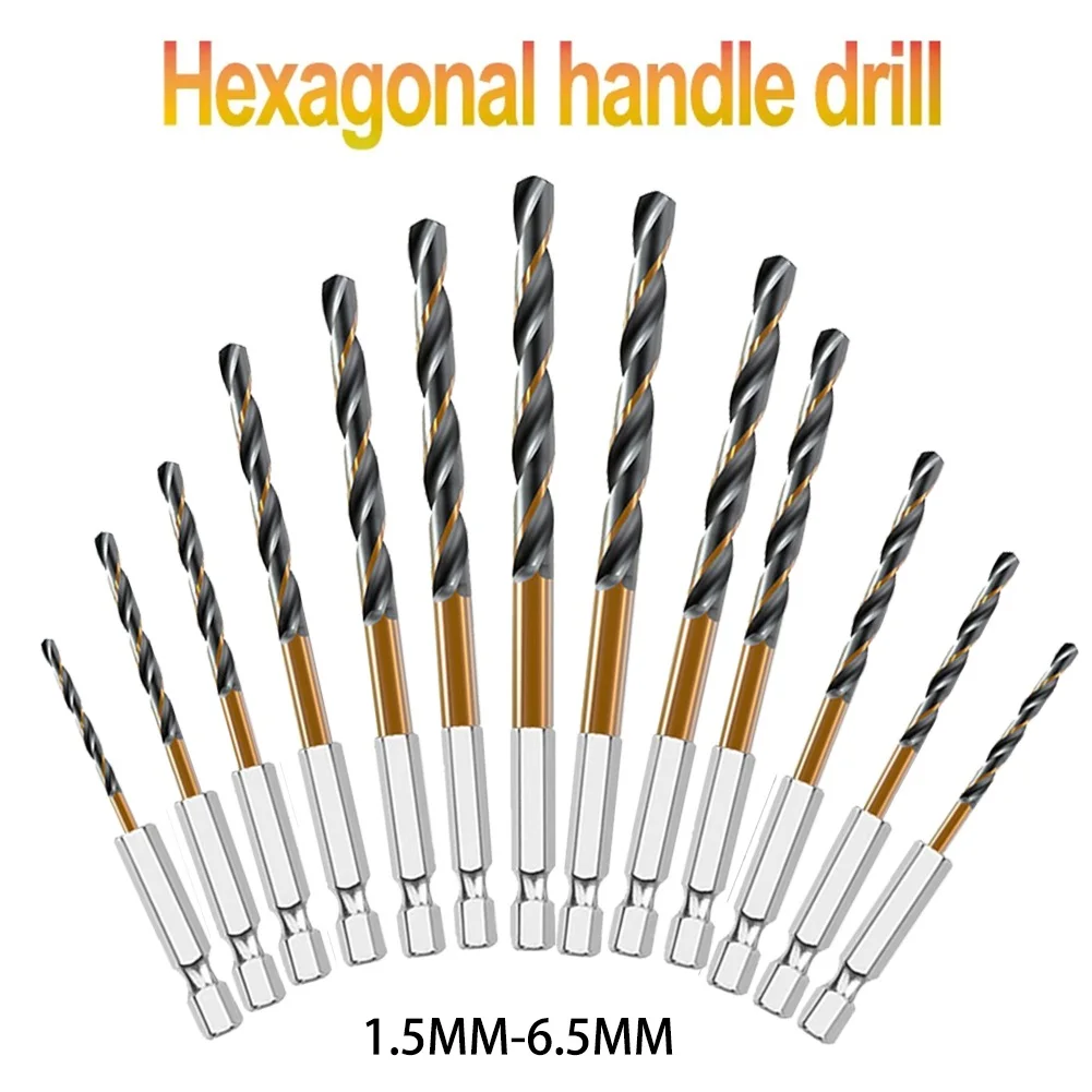 

1pc HSS High Speed Steel Titanium Coated Drill Bit 1/4 Hex Shank 1.5mm-6.5mm Hexagonal Handle Twist Drill Bit 1/4 Hex Shank Tool