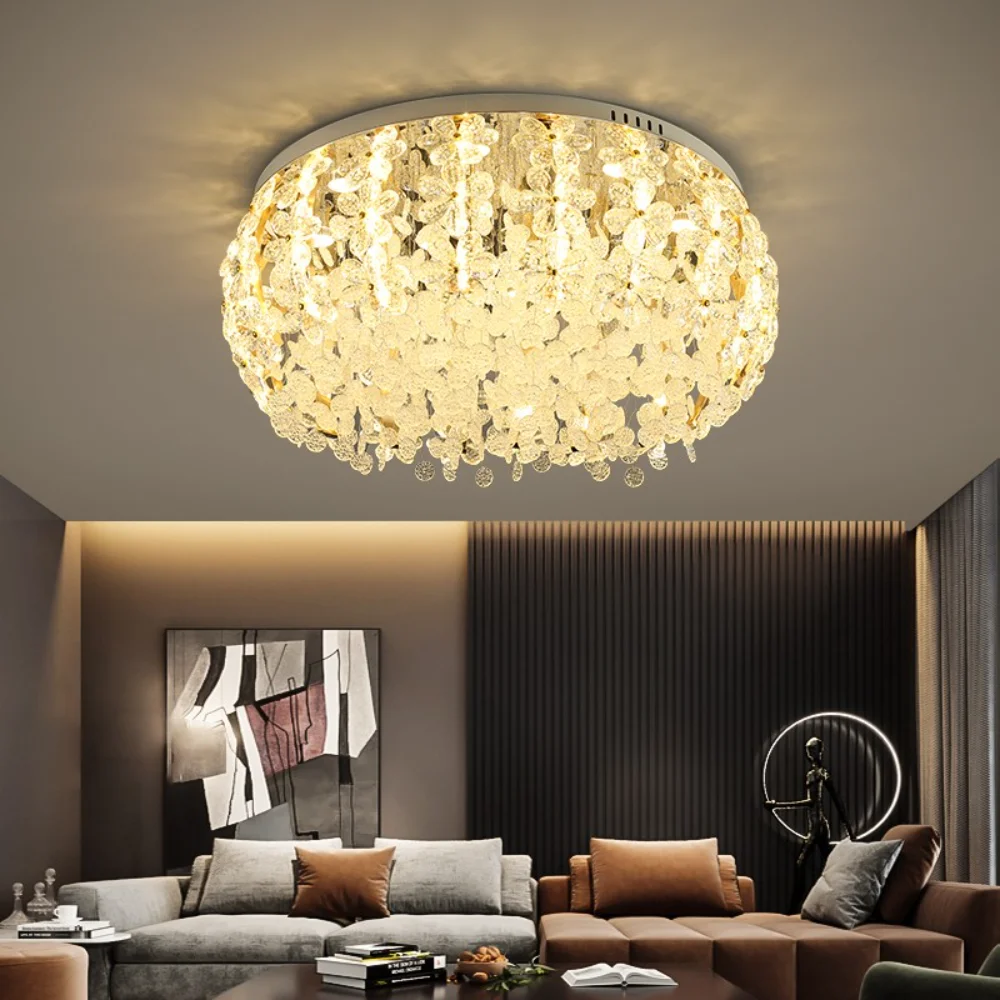 

Luxury Round Golden Ceiling Lamp Living Room Dining Room Modern Bedroom Crystal Lamp Nordic Large Home Decoration Led Lamp light