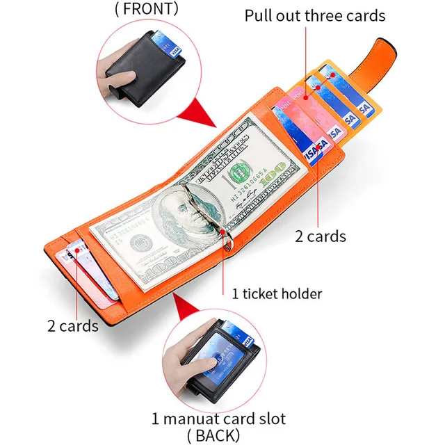 Minimalist money clip Bag Wallet Genuine Leather Business Credit Card ID badge Holder purse Card card holder for men  women 3