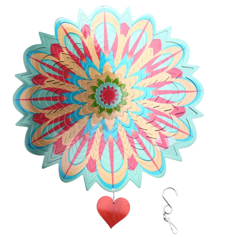 

Wind Spinner Mandala Flame 12 Inches 3D Stainless Steel Hanging Wind Spinner, Kinetic Yard Art Decorations Outdoor Decor