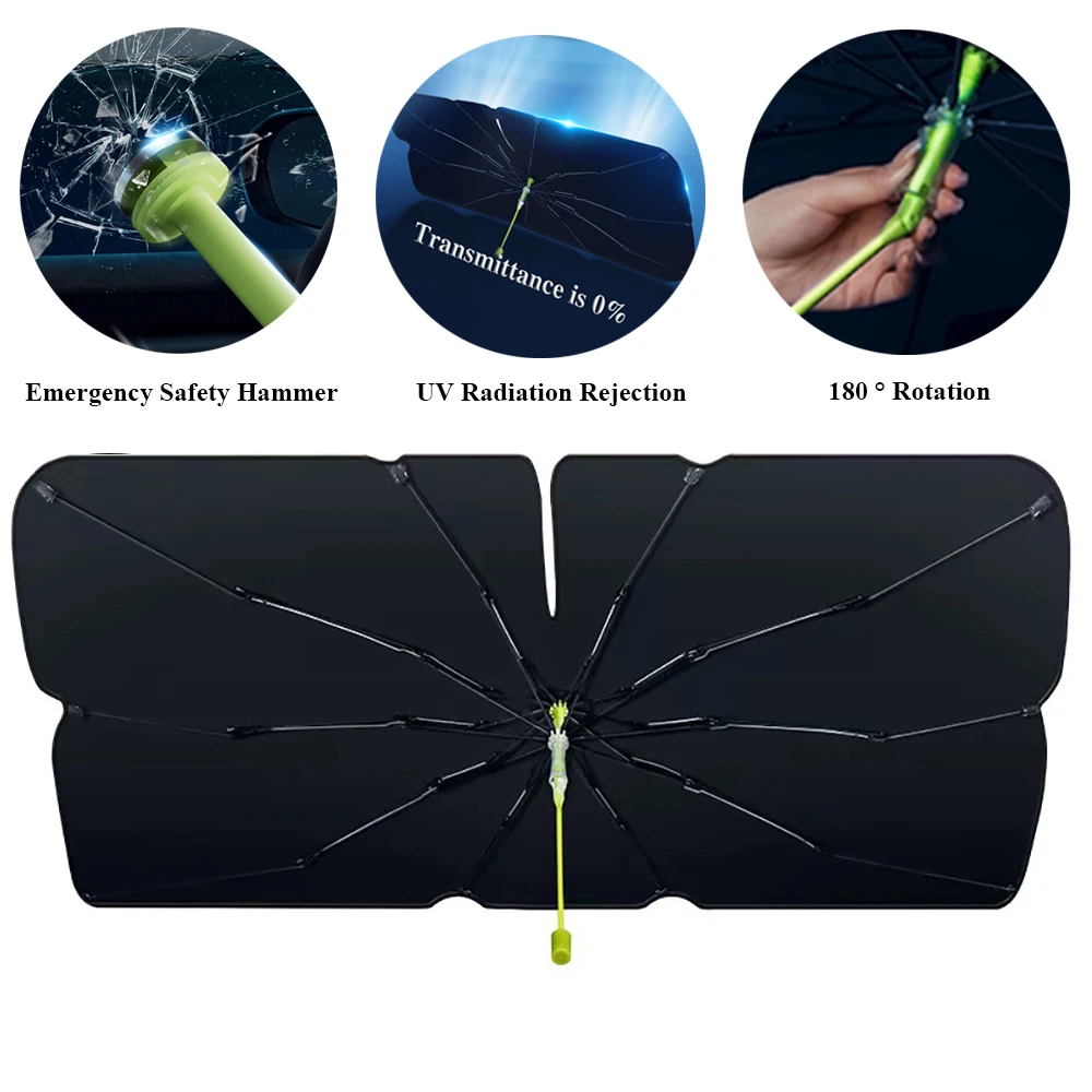 

2 в 1 Автомобильный солнцезащитный зонт, автомобильный солнцезащитный зонт, зонт, летняя интерьерная защита ветрового стекла с аварийным молотком Безопасности