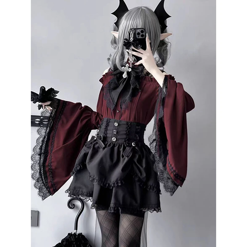 Фото Kawaii Женские рубашки Jirai Kei Lolita Y2K Симпатичная блузка в японском стиле Элегантные милые топы с длинными рукавами Повседневная эстетичная рубашка 2024 №1