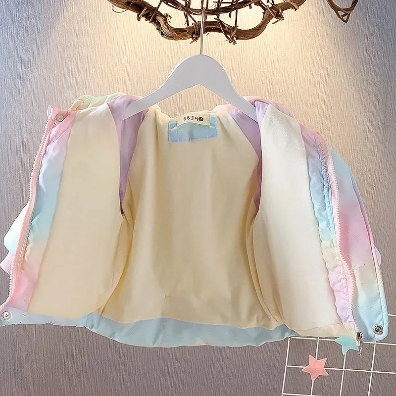 Модная Красочная Зимняя Куртка С Единорогом Для Девочек Теплое Стеганое Пальто