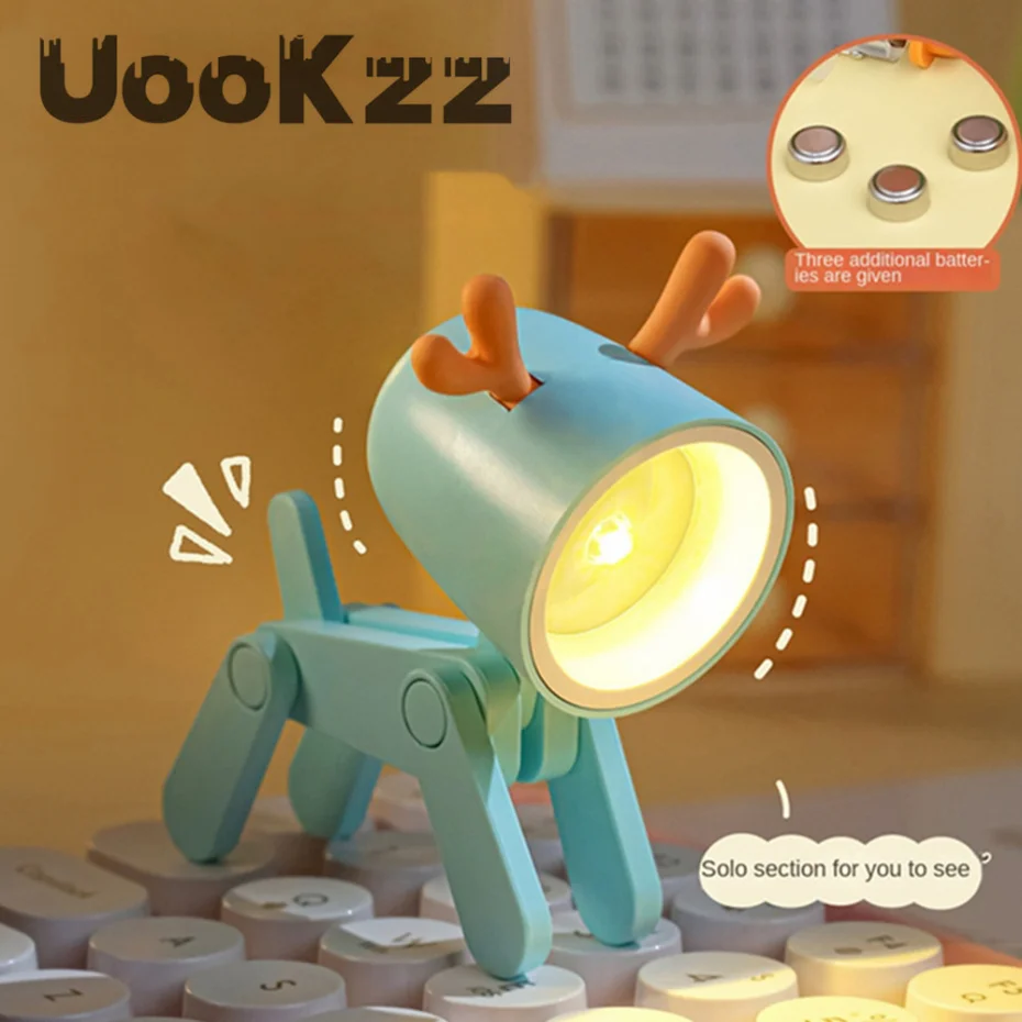 

Cute LED Mini Night Light Dog Deer Foldable Desk Lamps Desktop Ornament Book Light Kids Room Bedside Bedroom Decor Holiday Gifts