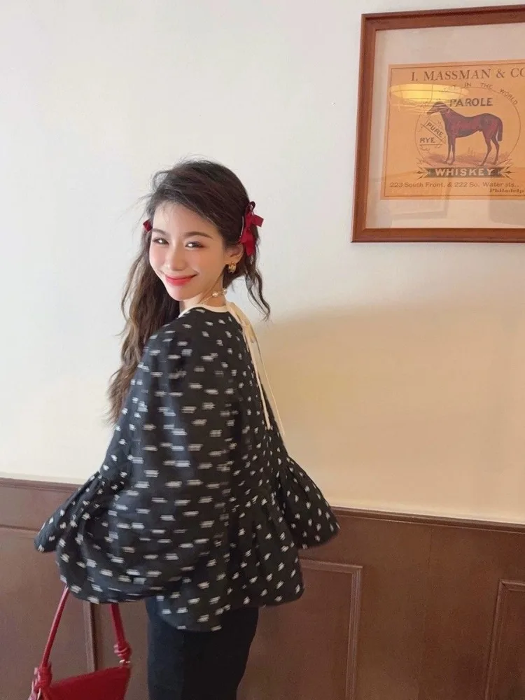 Kimutomo женские парки с милым бантом и круглым вырезом контрастного цвета свободные