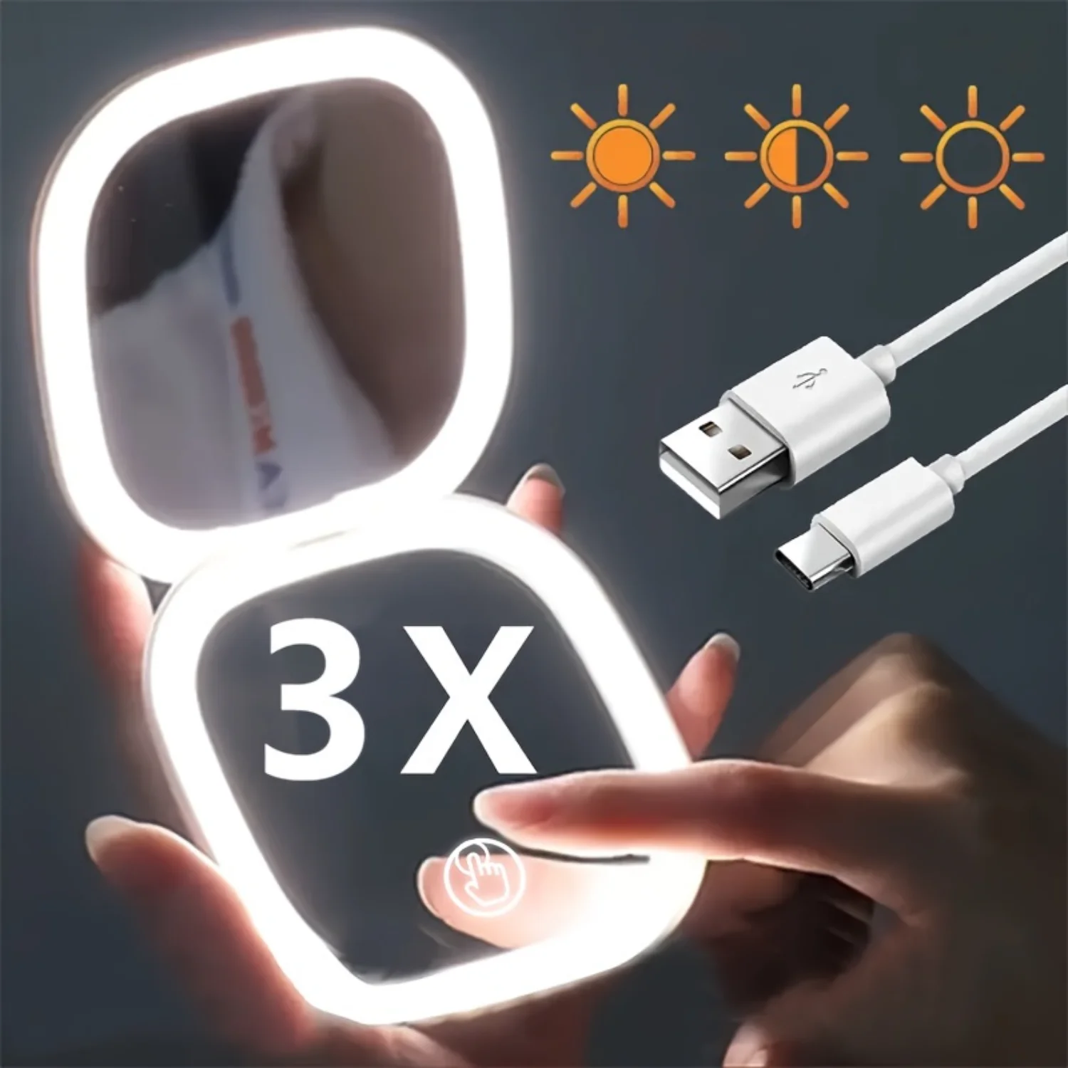 Зеркало для макияжа с 3-цветной светодиодной подсветкой | 1X/2X/3X увеличение
