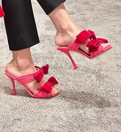 

Moraima Snc Beautiful Butterfly-knot High Heel Sandals Summer Open Toe Party Dress Heels Women Cutouts Shoes Red Pink Black