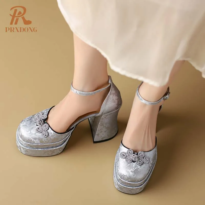 Женские туфли-лодочки на платформе PRXDONG серебристо-зеленые классические