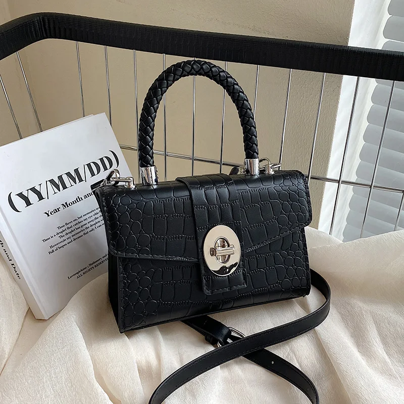 

Shoulder Crossbody Bags Totes for Women 2023 New Trend Winter Mini PU Leather Stone Pattern Handbags with Rope Top Handle