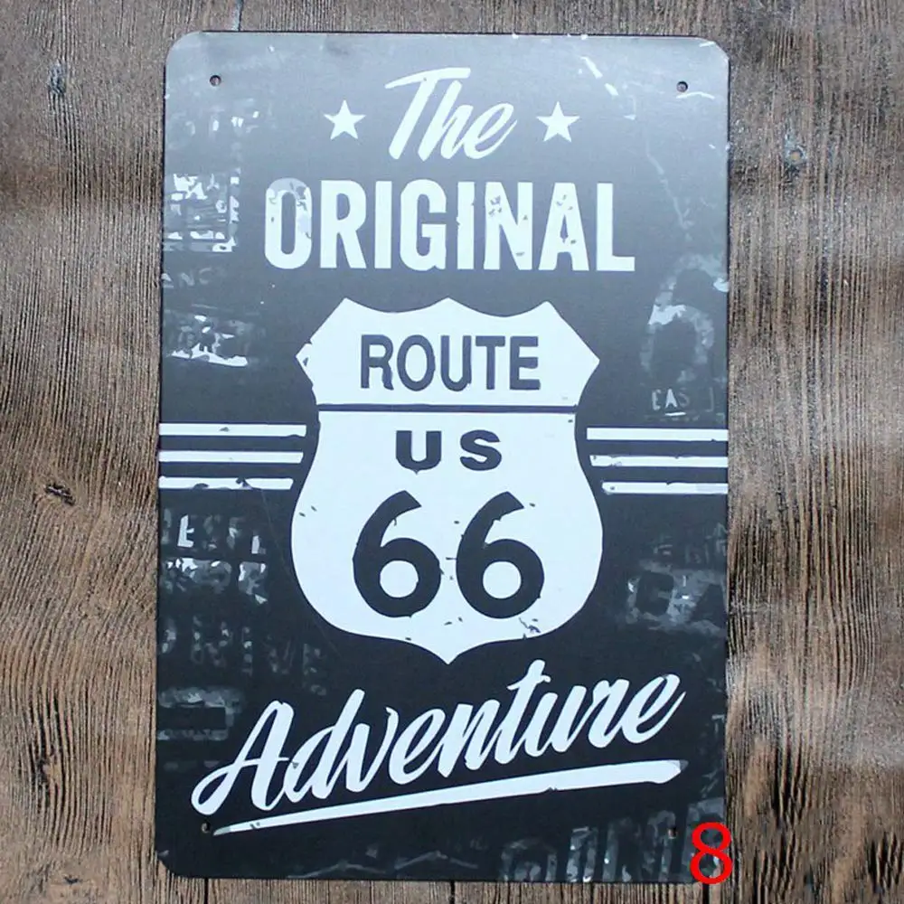 

Жестяные металлические знаки The Adventure Route 66 в стиле ретро, настенное искусство | Толстая жестяная плита, печатный плакат, настенное украшение для гаража