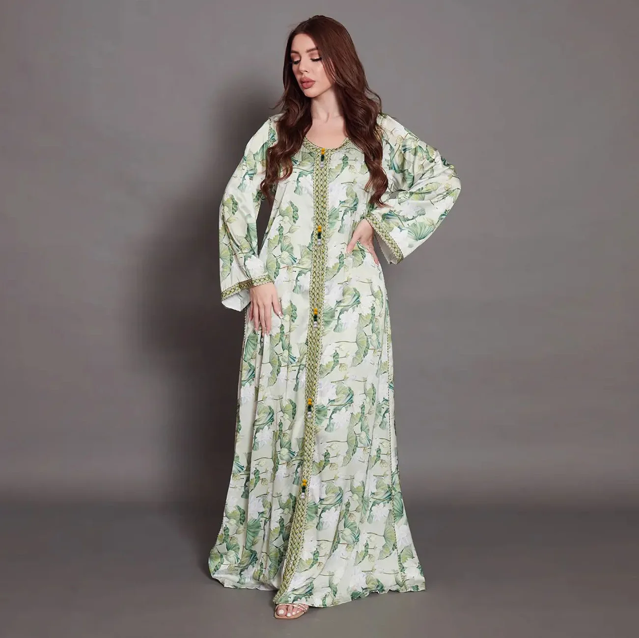 Floral Printed Muslim Fashion Hijab Dress Arabic Abayas Jalabiya for Women Turkish Dresses Kaftan Abaya Dubai Islamic Clothing