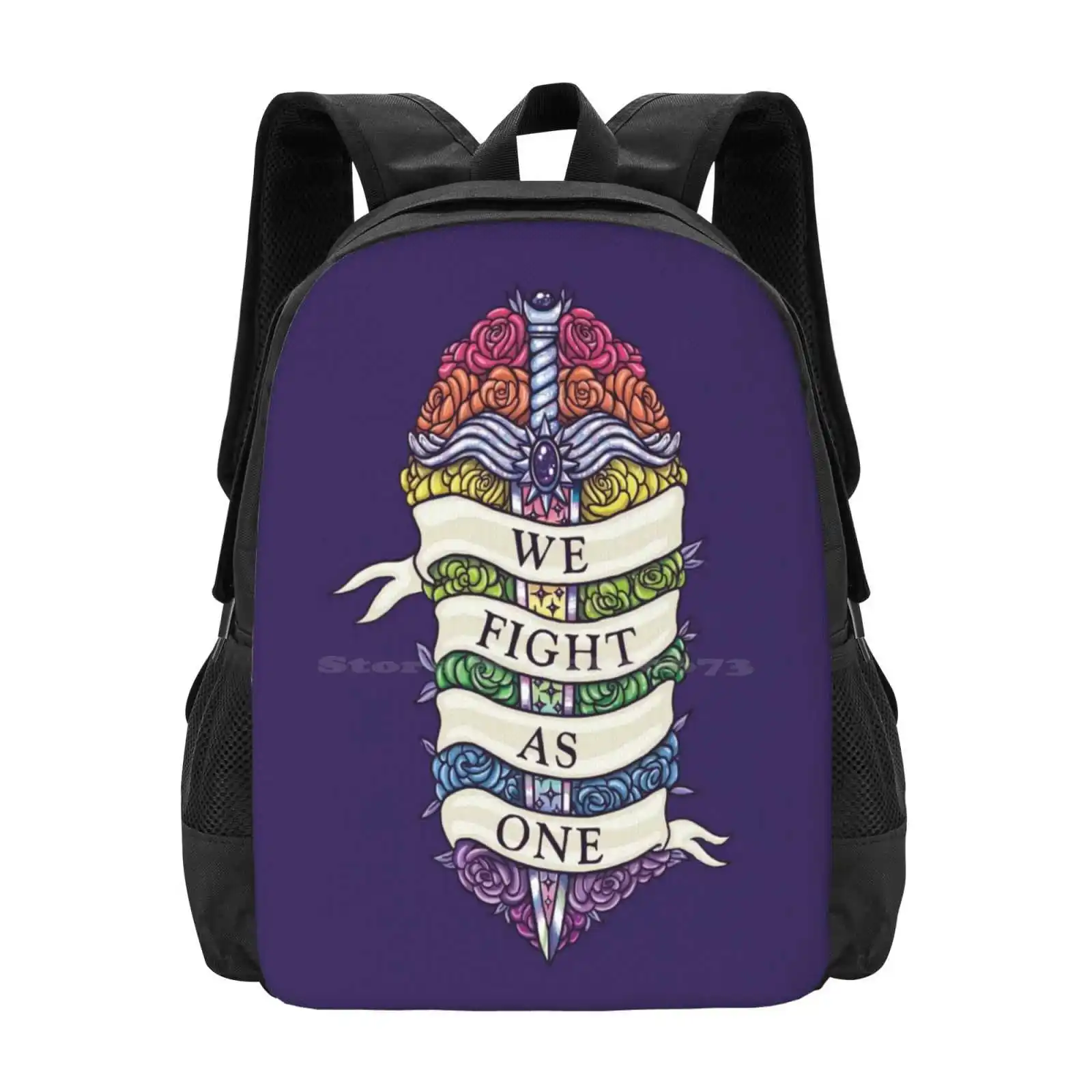 We Fight As One Backpack For Student School Laptop Travel Bag Lgbt Lesbian Bisexual Asexual Trans Genderqueer Dnd Weapons Sword
