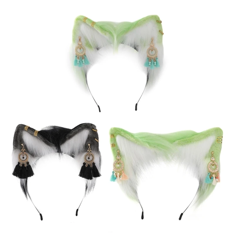

Повязка на голову для косплея с кошачьими ушками и этническими серьгами, повязка на голову для женщин-подростков для любителей