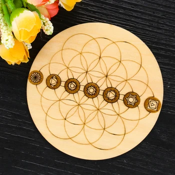 10CM Mandala Pendulum Wooden Board 7 Chakra Energy Stone Crystal Display Base Mat Coaster Reiki Healing Meditation Plate Craft