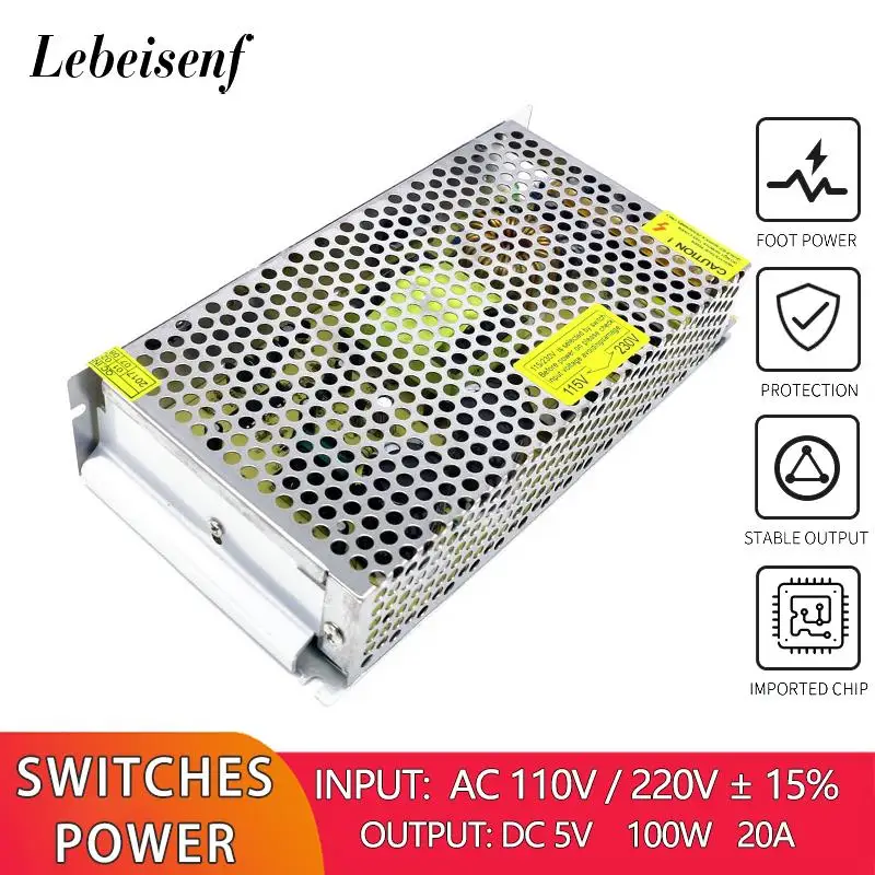 

110/220V AC to DC 5V 20A 100W Converter Switch Mode Power Supply LED Lighting Transformer Drive Adapter DC5V AC/DC-enclosed SMPS