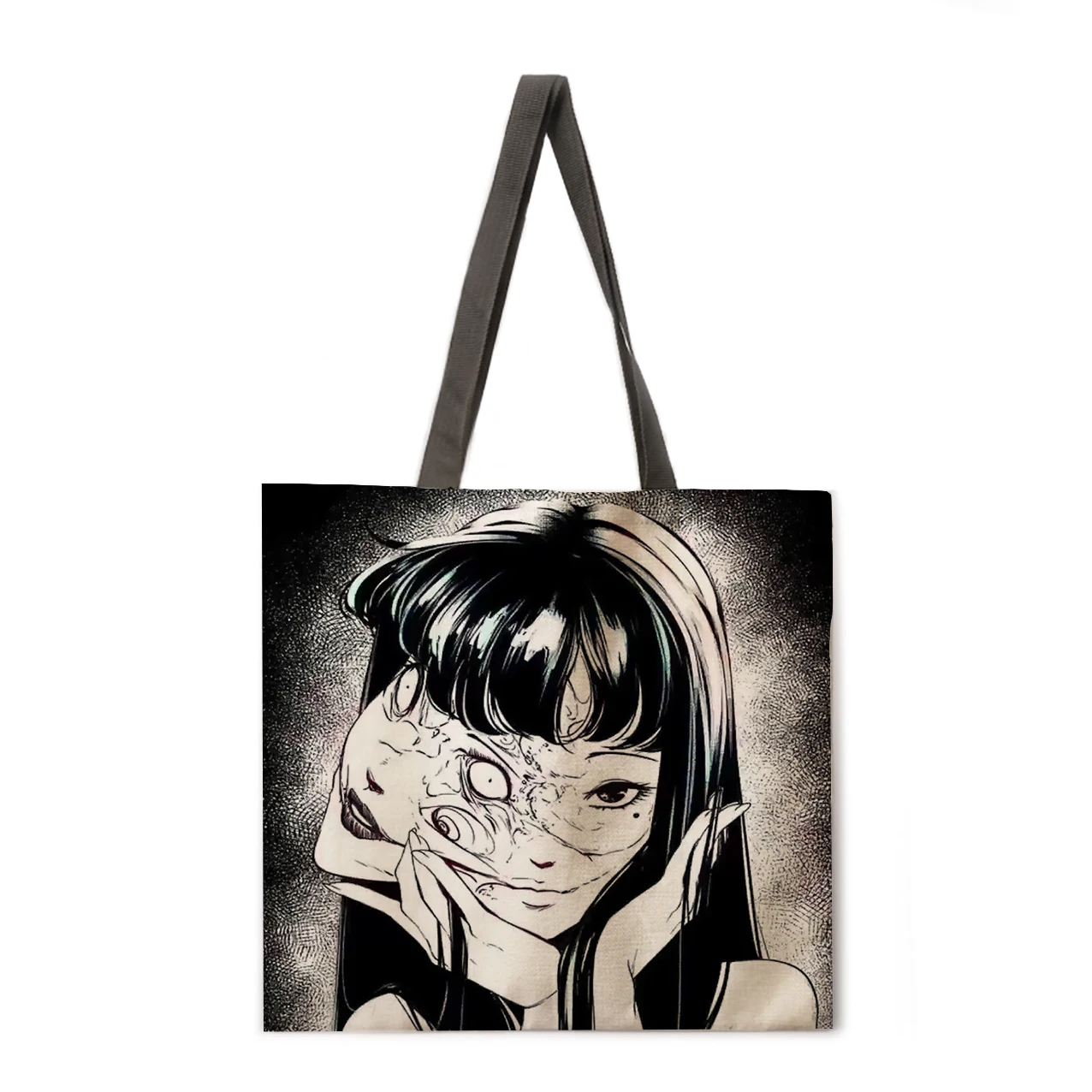 

Ladies Girl Casual Portable Fashion Tote Bag Color Horror Girl Print Design Shoulder Bag Eco Linen Daily Tote Bag
