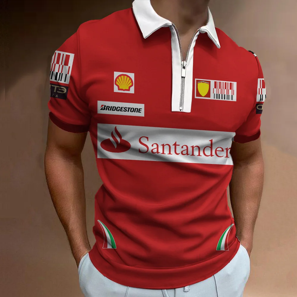 F1 Ferrari T-Shirts F1 Racing 3D Printing Street Summer Male Fashion Oversized O-Neck Male Shirt Zip Up Polo Top