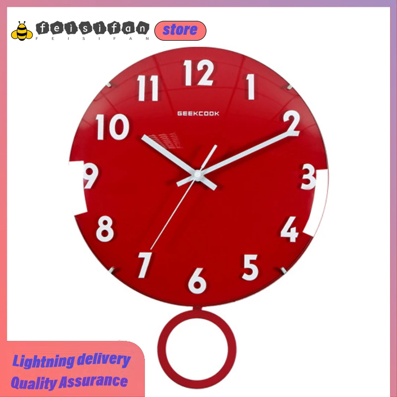 

14 Inch High Quality Simple Swing Wall Clock Wooden Round Quartz Mute Wall Clock Specialty Modern Design Home Room Decoration