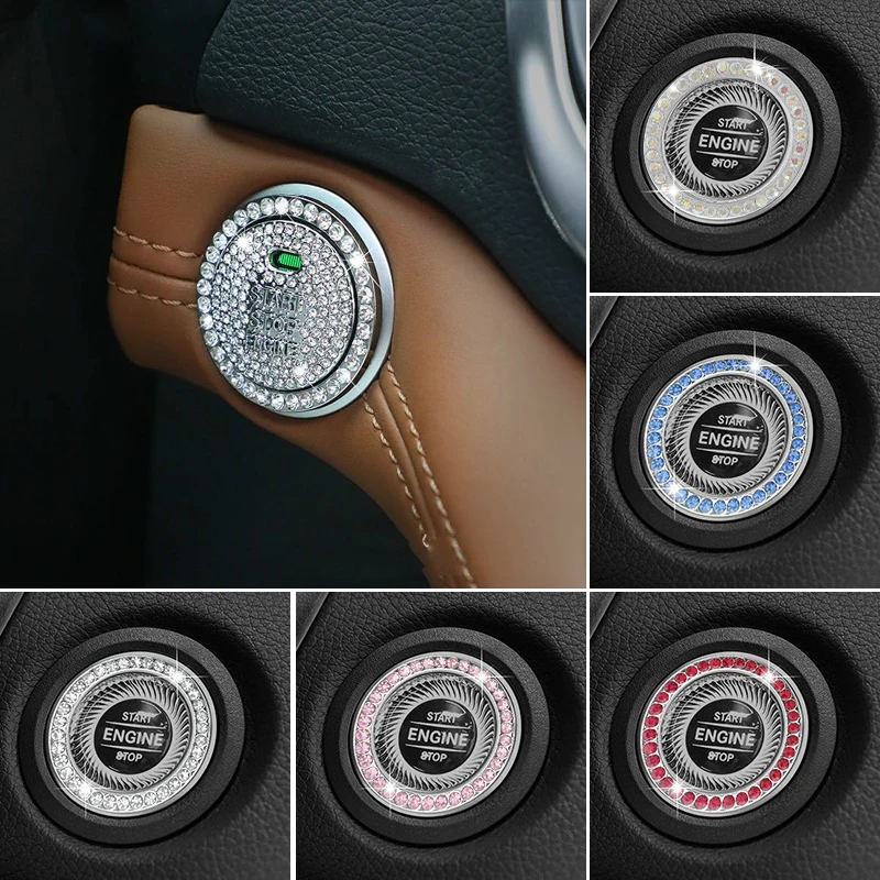 

Rhinestone Car One-Click Engine Start Stop Switch Button Cover Ignition Button Sticker Auto Interior Decoration Accessories