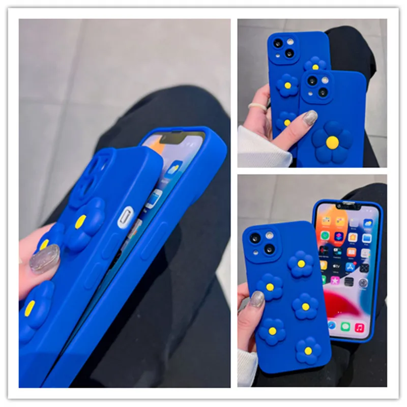 

Cute 3D Flowers Blue Matte Soft Shell Anti-fall Protective Cover Phone Case For OPPO A95 A93S A92S A72 A55 A52 A11X Reno 8 7 Pro