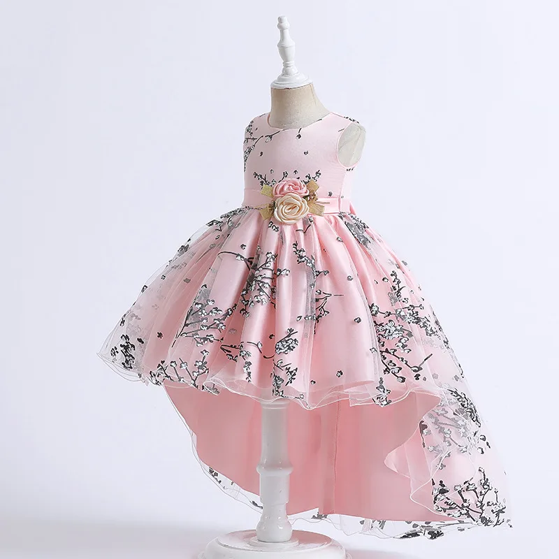 

Летнее Новое поступление 2022, милое праздничное платье без рукавов с круглым вырезом и цветами, розового, фиолетового цветов, для девочек, же...