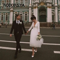 roddrsya elegant short wedding dress long sleevetulle illusion back with button bridal gown simple classic custom made for women