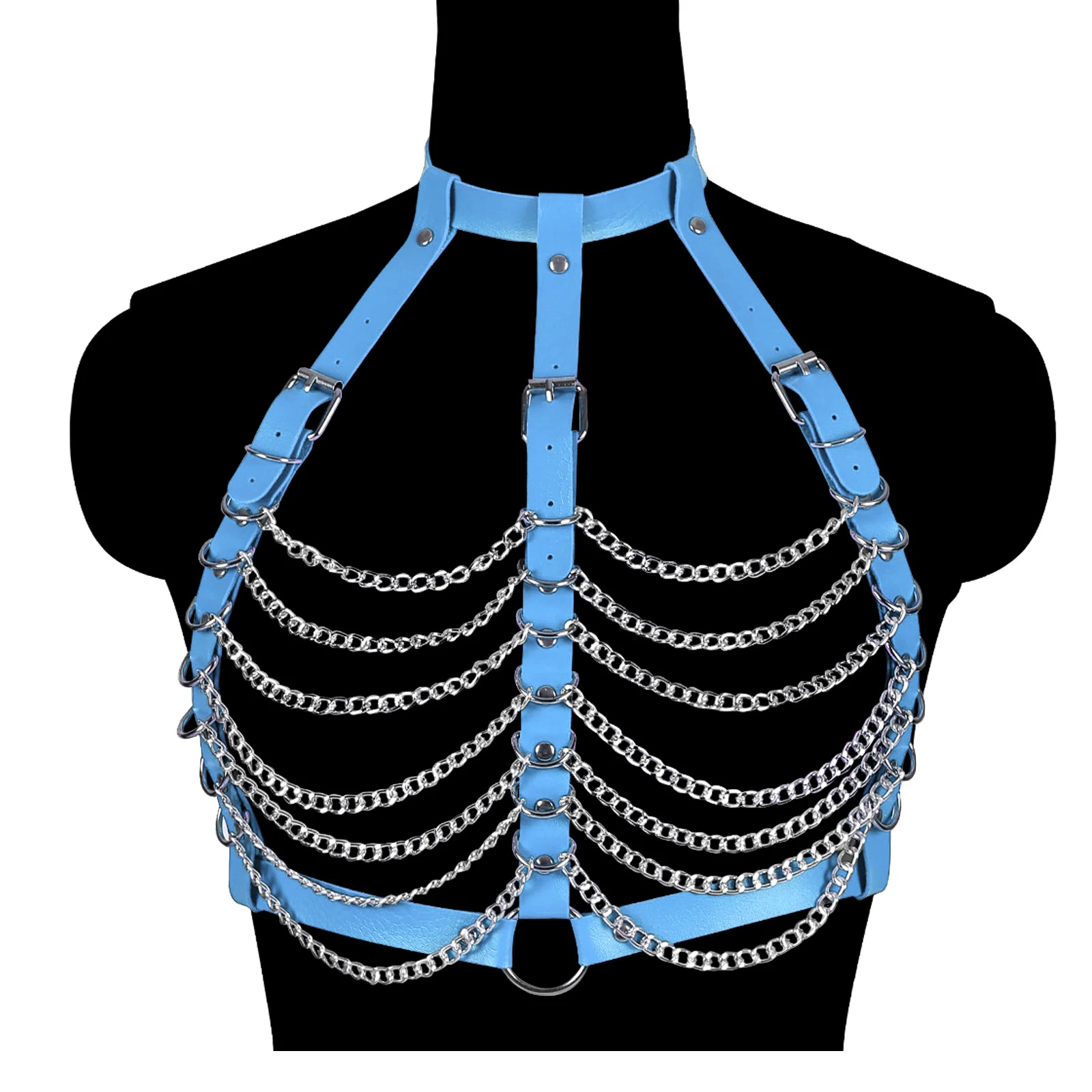 Goth Clothing Sexy Lingerie BDSM Red PU Leather Body Chain Harness Bralette Garter Belt Cage Bra Erotic Pole Dance Rave Wear