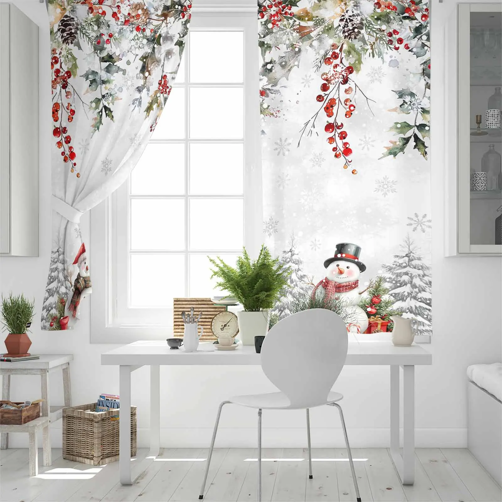 Рождественские шторы из сосны эвкалипта листа снеговика для кухни спальни