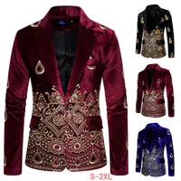 2022 mens luxury blazer costume stage jacket suit male velvet gold thread embroidered dress suit nightclub costume coats