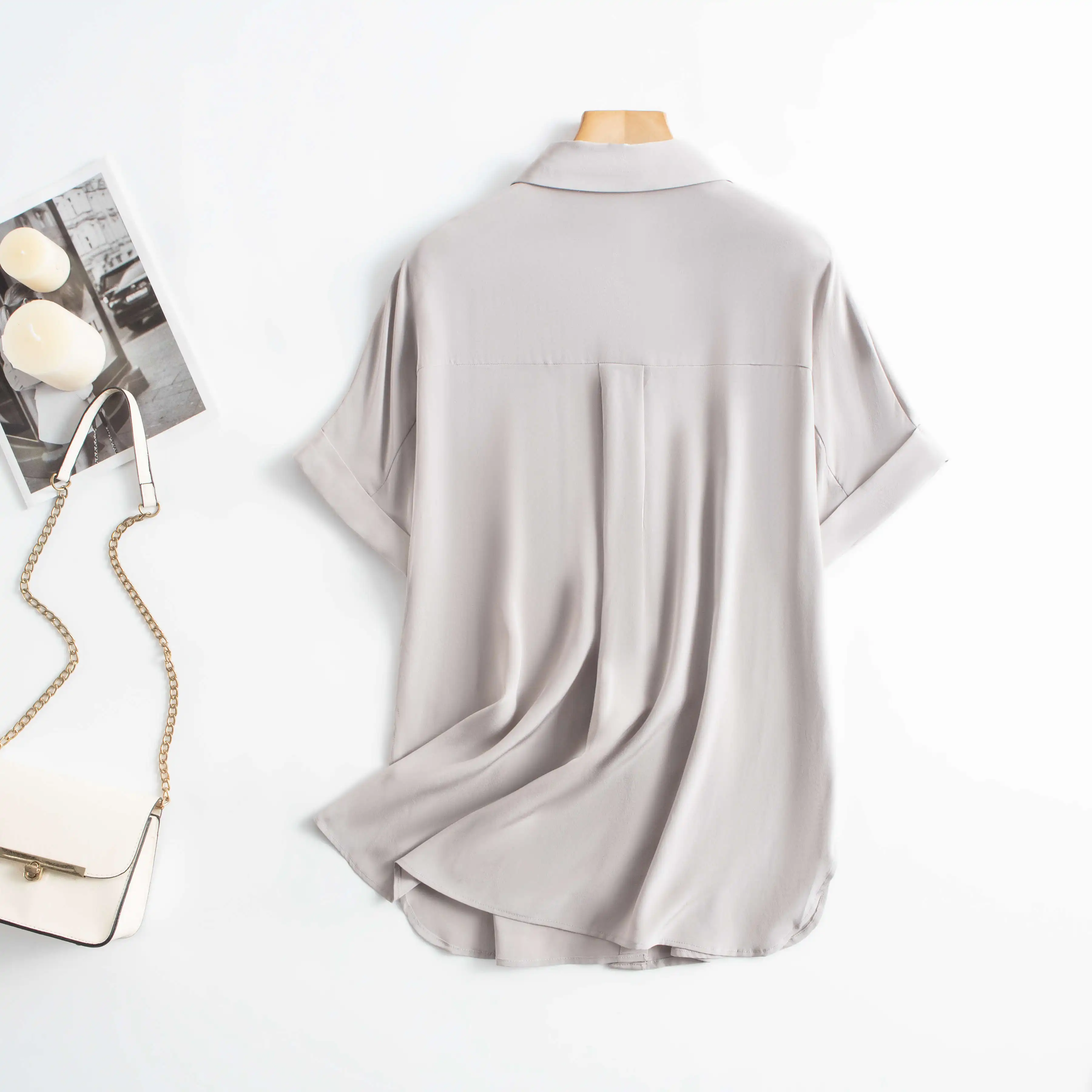 26 мм тяжелая 100% натуральный шелковый крепдешин в стиле ретро с воротником-поло