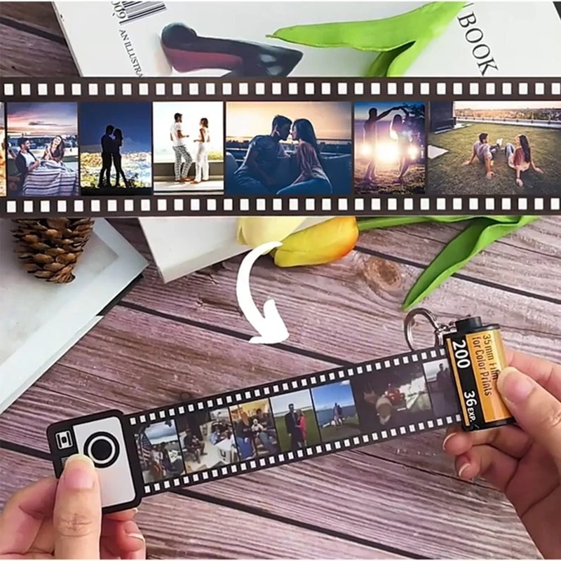 5Pcs/10Pcs/15Pcs Photos Film Roll keychain Couple Gifts DIY Photo Text Albums Keyrings Custom Valentine's Day Lover Present