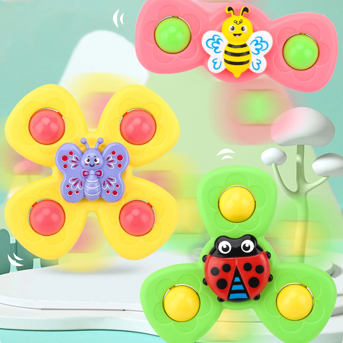 

3pcs Spinning Top Toys for Baby Spinner Toys w/ Suction Cup Rotatory Bath Toys Colorful Windmill Toy Improve Fine Motor Skills