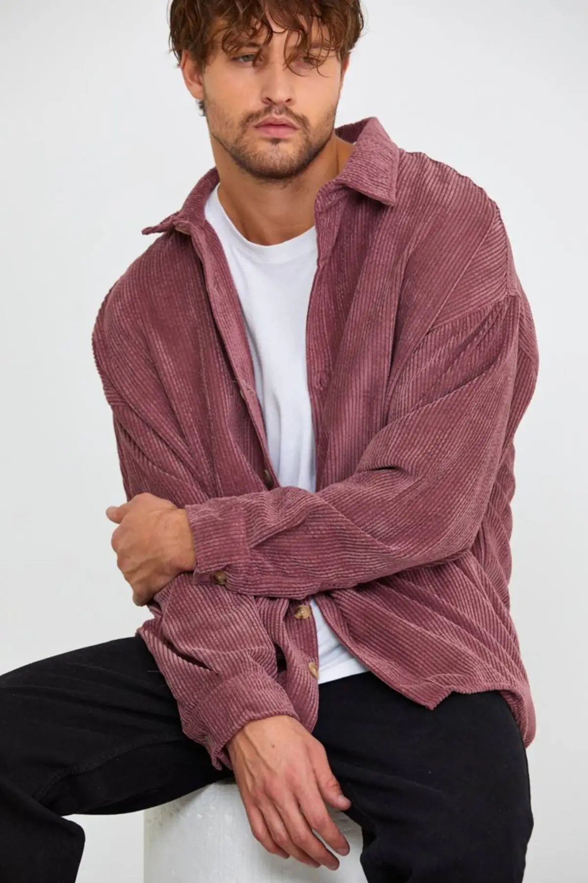 

Men's Corduroy Shirt Oversıze is Abundant Mould Yenı Vintage Streetwear Casual 2021 autumn high quality oversized long kolSezon