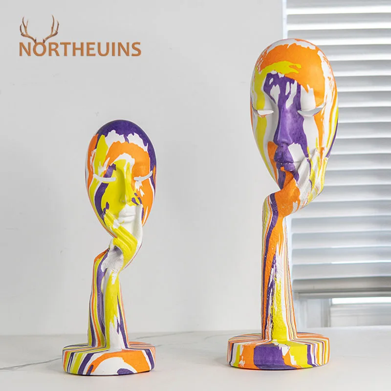 

NORTHEUINS Resin Abstract Human Face Mask Figurines for Interior Home Living Roon Desktop Accessories European Painting Figures