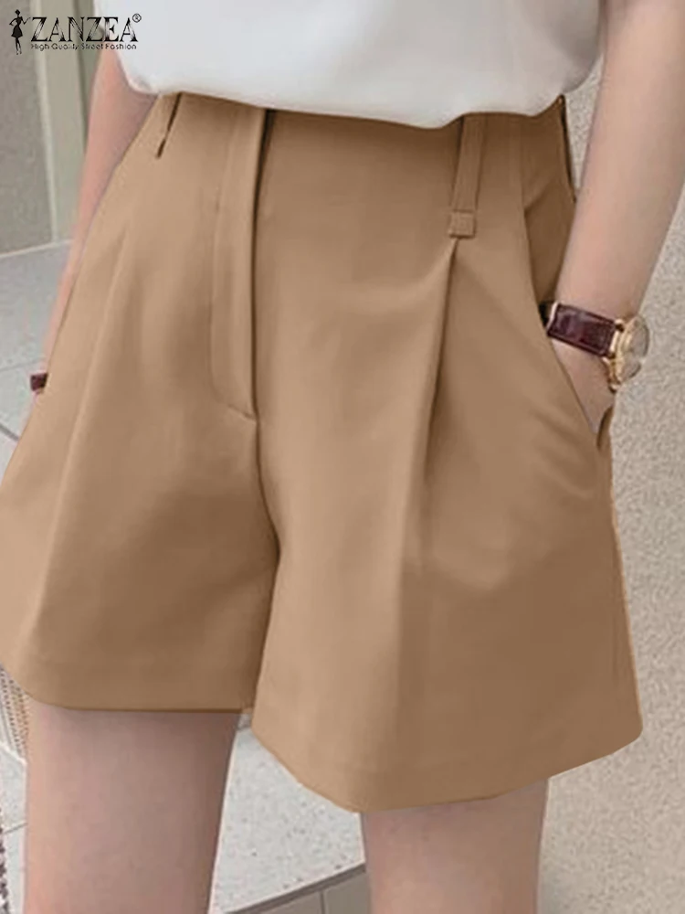 

ZANZEA Female Solid Knee Length Wide Leg Trousers Pantalon Women Summer Holiday Shorts Pant Casual Loose Home Wear Palazzo 2022