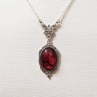 new vintage red quartz crystal necklace gothic red embossed crystal necklace fashion gifts for women pagan witchcraft jewelry