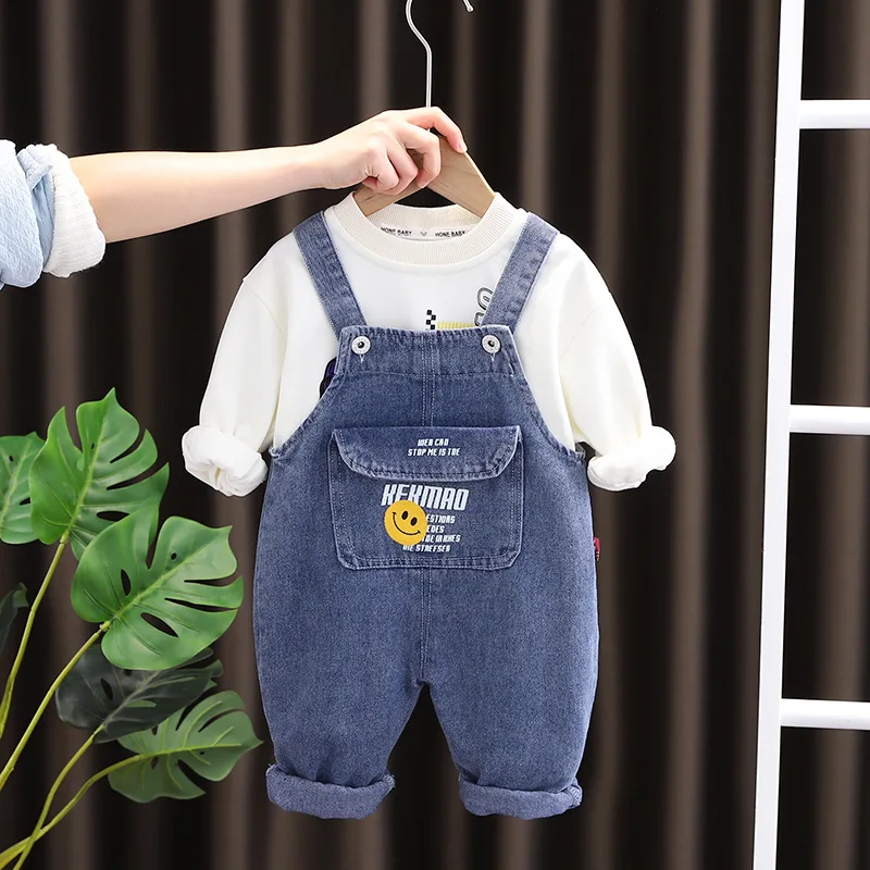 

Children's Clothing Spring and Autumn New Boys and Girls Casual Denim Suspender Pants Two-Piece Set Toddler Girl Clothes