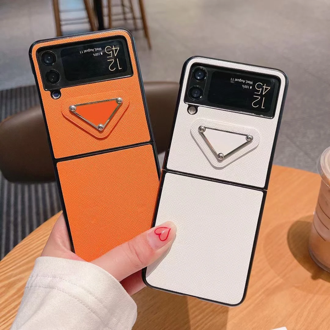 

2022 роскошный кожаный перевернутый треугольный брендовый чехол для Samsung Galaxy Z Flip 1 2 3, чехол со слотом для карт, чехол для телефона Samsung